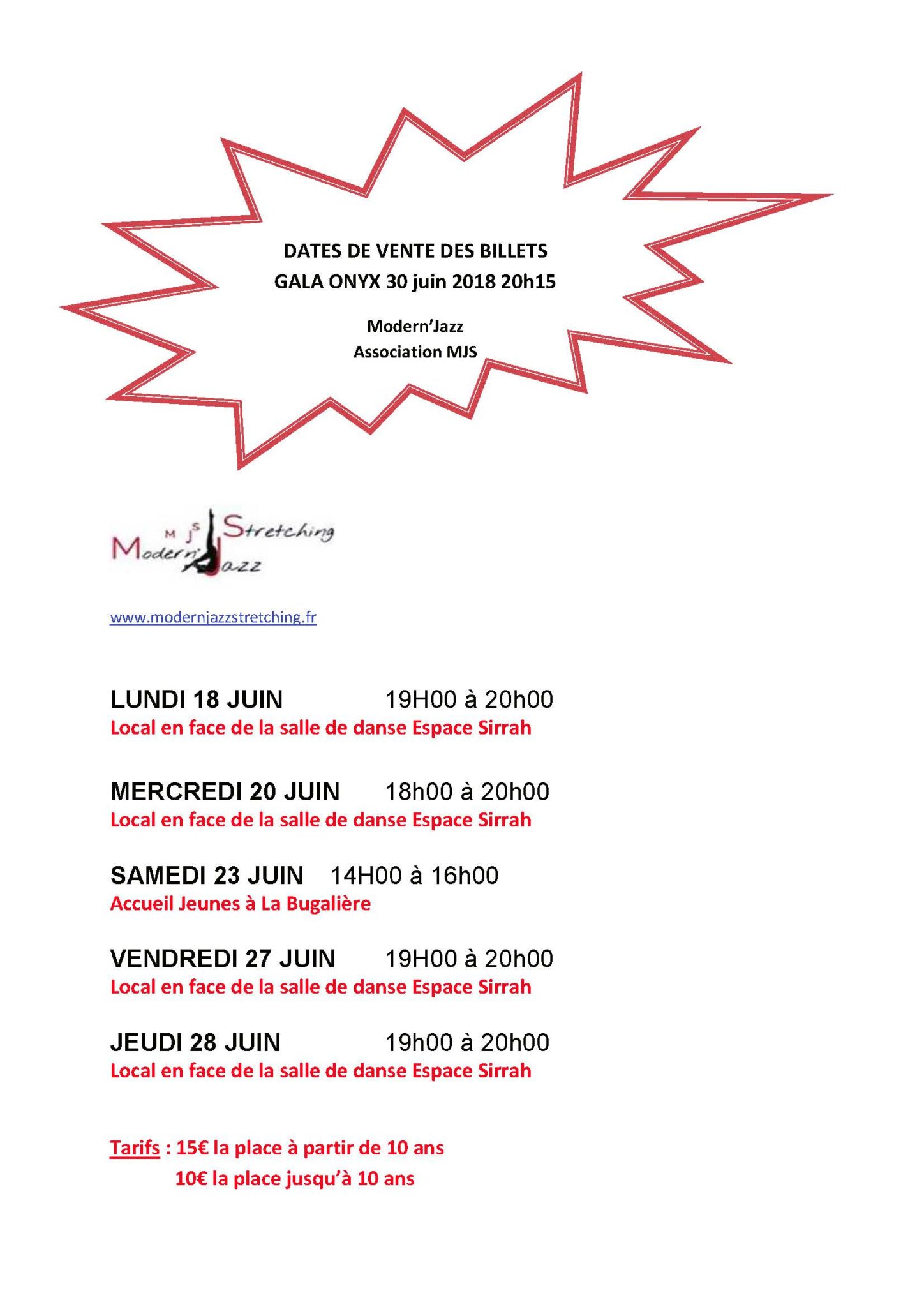 Vente des billets spectacle